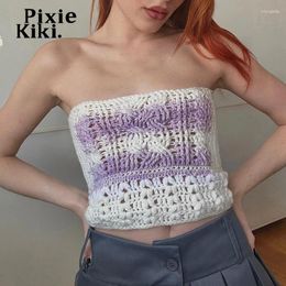 Tanks pour femmes Pixiekiki creux en tricot en tricot en haut haut dentelle y2k streetwear vêtements d'été femmes 2024 chemise de récolte blanche mode p71-bi12