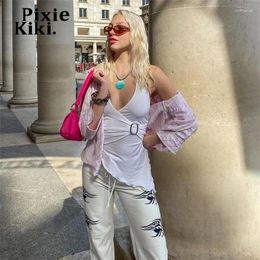 Tanks pour femmes pixiekiki y2k tops blanc noir asymétrique profonde V backless tob top street mode sexy vêtements d'été femmes 2024 c71-bh13