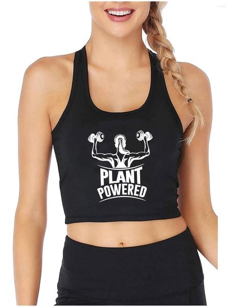 Débardeurs pour femmes Conception alimentée par les plantes Drôle Sexy Slim Crop Top Vegan Fitness Sports Entraînement Débardeurs Camisole en coton de qualité pour fille bien tonique