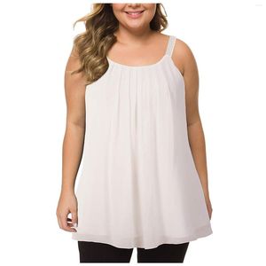 Camiseta sin mangas plisada con cuentas de talla grande para mujer, camiseta sin mangas de gasa informal a la moda con tirantes, blusa sólida, corsé