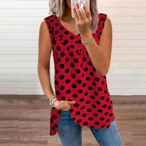 Damestanks Polka Dot Printing Dames tanktop V-hals T-shirts Mouwloze ruches Zomer T-shirt losse casual t-shirts streetwear