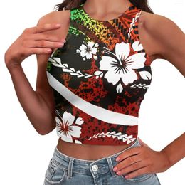 Dames Tanktop Polynesische tribal Hawaiiaans totem tatoeage Hawaii prints O-vormig jarretel Zomer Mouwloos met zichtbare navel Pittig meisje Top