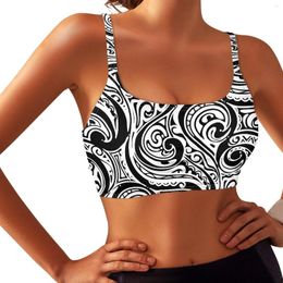 Tanks pour femmes Polynésien Tribal Pohnpei Totem Tattoo Prints Femmes Gym Absorber la sueur Débardeur de sport à séchage rapide Noir Blanc sans fermeture éclair Soutien-gorge de yoga