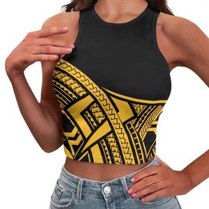 Dames Tanks Polynesische Tribal Pohnpei Totem Tattoo Prints Dame Sexy Geel Zwart Skinny Crop Top X Type Back Design Casual Reiskleding