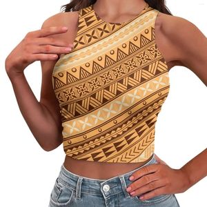 Dames Tanks Polynesische Tribal Pohnpei Totem Tattoo Gestreept Prints Zomer Retro Dopamine Informeel Sport Mouwloos Crop Top Ronde hals