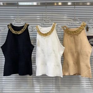 Tanks féminins prempomp 2024 Summer Collection Sans manchons de couches Gold Perles brodées Breadings Tricoted Vest Women Top Top GP723
