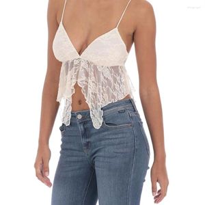 Tanks pour femmes Puloru Summer Chic en dentelle blanche Camisole Florale Sans manches V V Vêtes d'ourlet à dérive