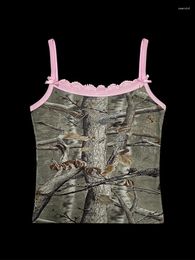 Tanks pour femmes punk streetwear camisole top sans manches grunge grunge imprime dentelle garniture gothique gothique corset emo girls réservoir
