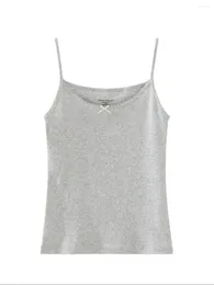 Tanks pour femmes puwd femmes gris gallus tops 2024 mode d'été dames sweet décontracter coton camis bow feme