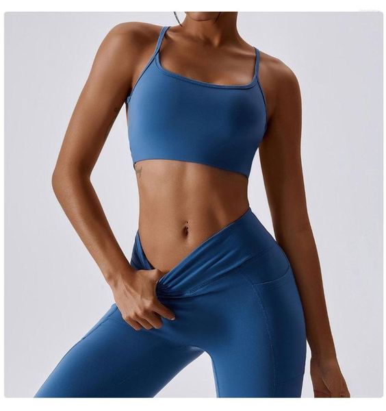 Débardeurs pour femmes Séchage rapide Respirant Nude Yoga Soutien-gorge Courir Sport Femmes Sous-vêtements Dos Nu À Lacets Fitness Sexy Doux Court Crop Top