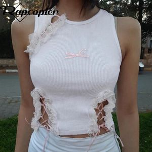 Tanks pour femmes Rapcopter Y2K Bow en dentelle débarcate tricot o cou