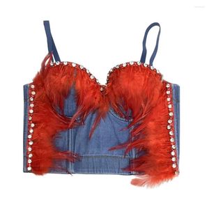 Débardeurs pour femmes Design rétro diamant plume gland Bandeau Camisole vêtements été Denim fête débardeur élingues