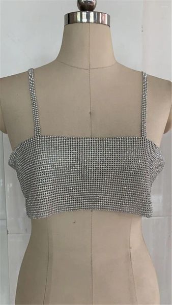 Débardeurs pour femmes, strass, nombril exposé, argent brillant, chaîne de corps scintillante, soutien-gorge en cristal réglable, dos nu, bijoux de poitrine