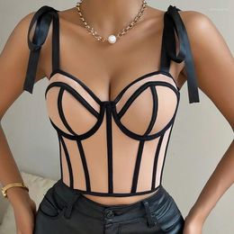 Tanks pour femmes Rin confa femmes Summer Lace Up Stracles Crop Tops Patchwork Stripe Sexy Top Top Beach Camis Streetwear Tube Spring