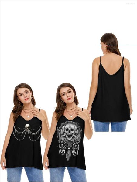 Camiseta sin mangas ROSEAGL de talla grande con estampado de calavera gótica en 3D para mujer, camiseta sin mangas fina y suave de verano con tirantes ajustables, chaleco elástico de gran tamaño