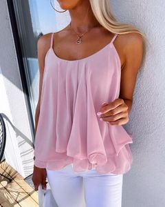 Dames Tanks Ruffle Zoom Flowy Cami Top Vrouwen Effen Kleur Zomer Sexy Mouwloze Camis Tops O Hals