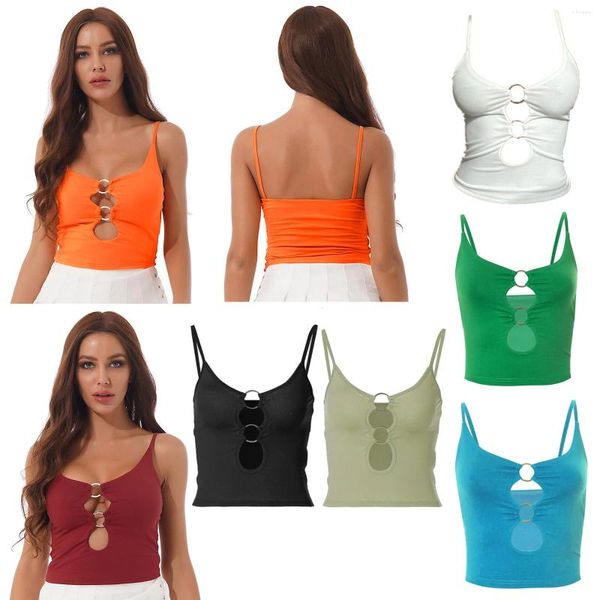 Tanks pour femmes #S-L Femmes Low-Cut Hollow Out T-shirt O Ring Camisole Spaghetti Strap Crop Top Gilet sans manches Clubwear Costume d'été