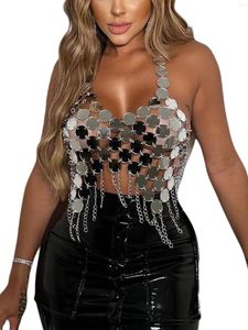 Débardeurs femme Sawakaka Cadeau pour femme Débardeur à paillettes sans manches Sparkle Shimmer Vest Tops Glitter Camisole Backless Night Out Club Party