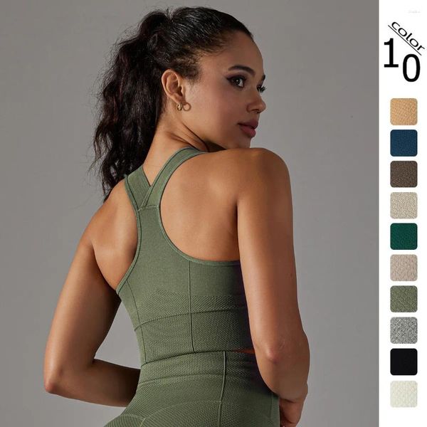 Débardeur tricoté sans couture pour femmes, coupe croisée à pois, dos respirant, soutien-gorge de Yoga, de sport, de course, de Fitness