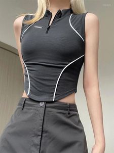 Débardeurs pour femmes SEASONS Stitch Slim Basic Casual Tank Vest Zip Up Stand Collar Crop Top Femmes Sans Manches Streetwear Summer Sweats Tops