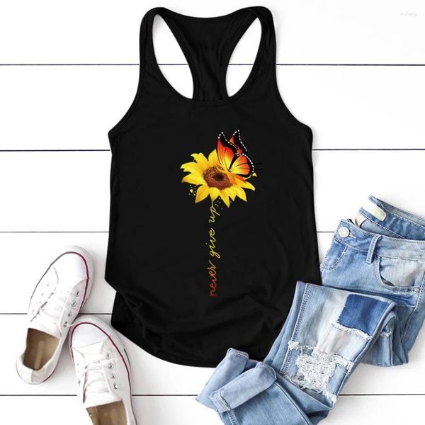 Tanks Femmes Seeyoushy Butterfly Tournesol N'abandonnez jamais Imprimer Débardeurs Femmes 2023 Été Sans manches Femme Femme Casual Ropa de Mujer