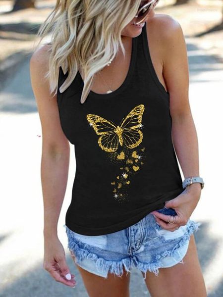 Camisetas sin mangas para mujer Seeyoushy con estampado de mariposa dorada, camisetas sin mangas divertidas para mujer, chaleco holgado a la moda, camiseta de verano para mujer de los años 90, ropa para mujer