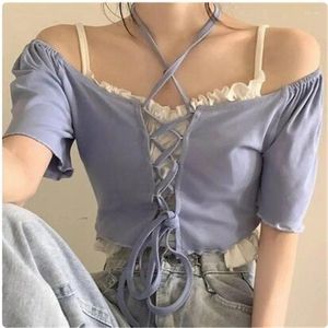 Tanks pour femmes Ensembles Femme Camis T-shirts Solide Bandage Doux Mignon Mode Casual Ins Style Coréen Harajuku Tout-Match Rétro Été Streetwear