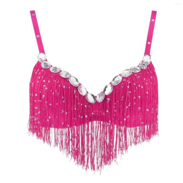 Débardeurs pour femmes Sexy Danse du ventre Paillettes Gland Party Soutien-gorge Top Femmes Performance Diamant Fringe Bralette Crop Festival Clubwear