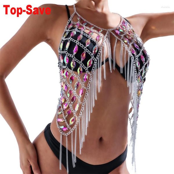 Tanques de mujer Bikini sexy Sujetador de borla de acrílico Cadena de cuerpo Accesorios de joyería de mujer Romántico Colorido Cubrir Ropa de playa Traje de baño Tops de tubo