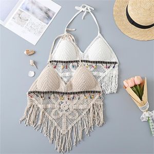 Tanks de femmes Bikini Top Femmes Crochet Boho Beach Camisoles BRALETTE HALTER CAMI BRA BRA Backless Beachwear Drop