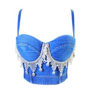 Bustier en Denim bleu sexy pour femmes, bretelles amovibles, Push-Up, Corset court, confortable, Slim Fit, hauts courts