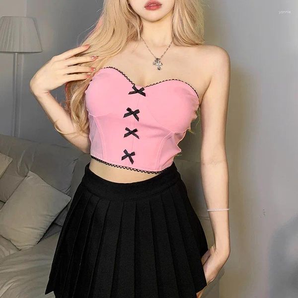 Tanks pour femmes arc sexy rose corset tops japonais des années 2000 style y2k bandeau crop