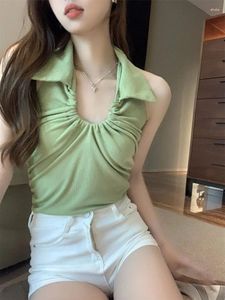 Tanks pour femmes Sexy Crop Tops Vêtements V-Neck TUNIC Backless 2024 ROPA MUJER Fashion Summer Camis Corée Vest Y2k Top