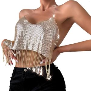 Débardeur Sexy à paillettes métalliques pour femmes, Camisole à col licou, sans manches, Streetwear élégant, fête en Club, débardeur Tube