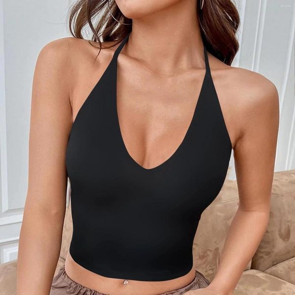 Débardeurs pour femmes Sexy Deep V Halter Vest Elegance Low Cut Neck Camisole Simple Noir Blanc All Match Traceless Tops Corset Slim Crop Top