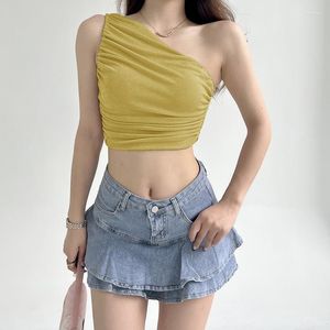 Débardeurs pour femmes Sexy mode dos nu sans manches Spaghetti sangle une épaule Slim Crop hauts été femmes basique Y2k moulante Camisole