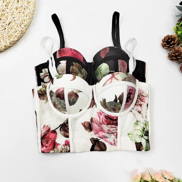 Réservoirs pour femmes Sexy Floral Print Corset Débardeurs pour femmes Discothèque Party Court Poitrine Binder Fille Push Up Camisole Tube de mode