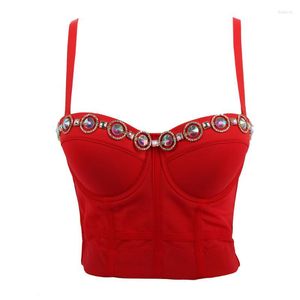 Tanques de mujer Chicas sexy Trajes de danza del vientre Rhinestones 5 Color Doble capa Push Up Slim Fit Bralette de mujer Top recortado Chaleco Plus