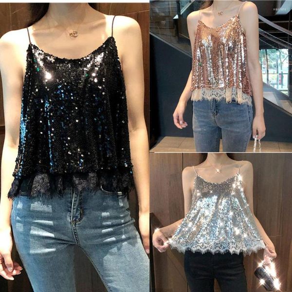 Camisetas sin mangas de punto brillantes para mujer