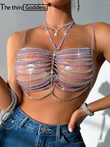 Damestanks Sexy Halter Luxe Luxe Rhinestone Corset Corset Crop Top Vrouwen Zomer Y2K -kleding doorzien door Fishnet Beach Club Party Short Tops