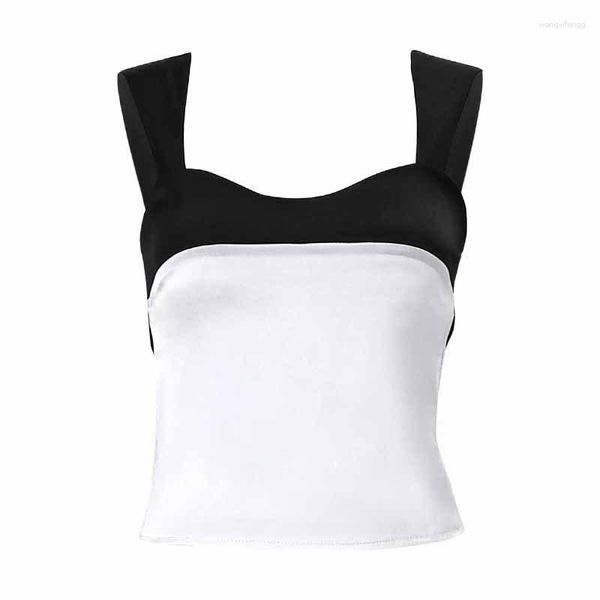 Débardeurs pour femmes Sexy Camisole Camisole Femmes Crop Top Blanc et Noir Gilet Casual Strappy Y2K Tops Femme Vacances d'été à l'extérieur du réservoir