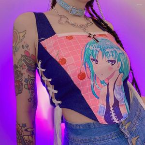 Débardeurs pour femmes Sexy Ladies Lolita Cut Out Crop Tops Corset Shirts Femmes Bandage Camis 2023 Summer Y2K Cartoon Print Punk Style Tank Top Mujer