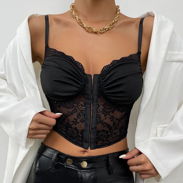 Débardeurs pour femmes Sexy Lady Camisole Noir Dentelle Soutien-Gorge Femme Camis Diamant Fishbone Épicé Fille Débardeur Sans Manches Crop Top Femmes Vêtements Drop