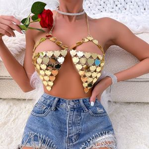Dames Tanks Sexy See Through Metal Sequin Corset Crop Top Dames Zomer 2023 Beach Club Party Halter Tank Top Festival Outfit Y2k Womens Tops