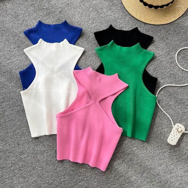 Tanks pour femmes Sexy Sans manches crochet Top Backless Chic Crop Tops Basic Couper Corset Bustier Y2k Camis Goth Fashion Women Vêtements