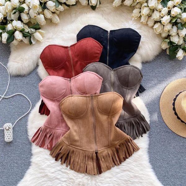 Tanks de mujer Sexy Tank Toque para mujeres Fashion Off Shoulse Tassel Camisoles Skinny Camisoles American Chic Versátil Gallus Gallus Dropship