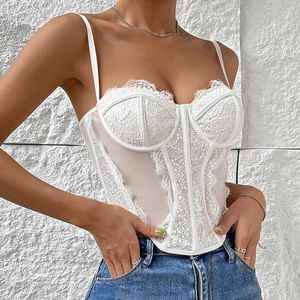 Tanques de mujer Sexy Tank Top Mujeres White Lace Camis Blusa recortada Shaper Bustier Mujer Verano Crop Tops Ladies Corset Blusas Club Party