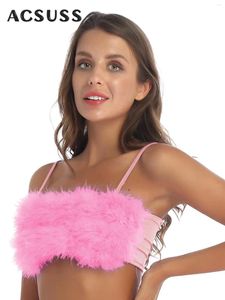 Damestanks Sexy Women Faux Fur Crop Tank Top Mouwess Fluffy Feather Bandeau Camisole Vest Dance Girls Club Party Festival Rave