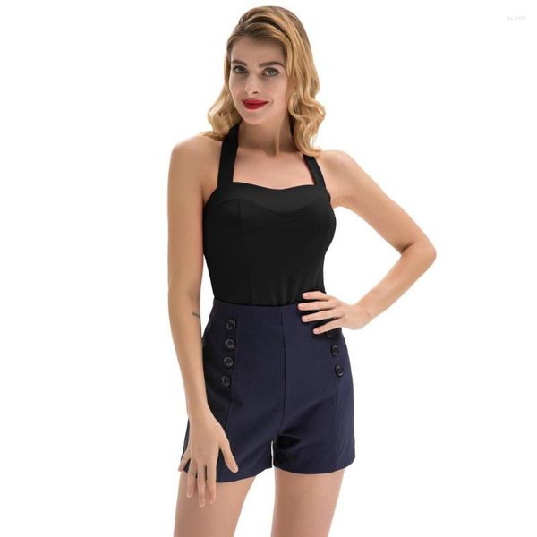 Débardeurs pour femmes Sexy haut pour femme noir/rouge/bleu débardeur élégant Vintage Fit couleur unie dos nu licou chérie cou dames haut d'été