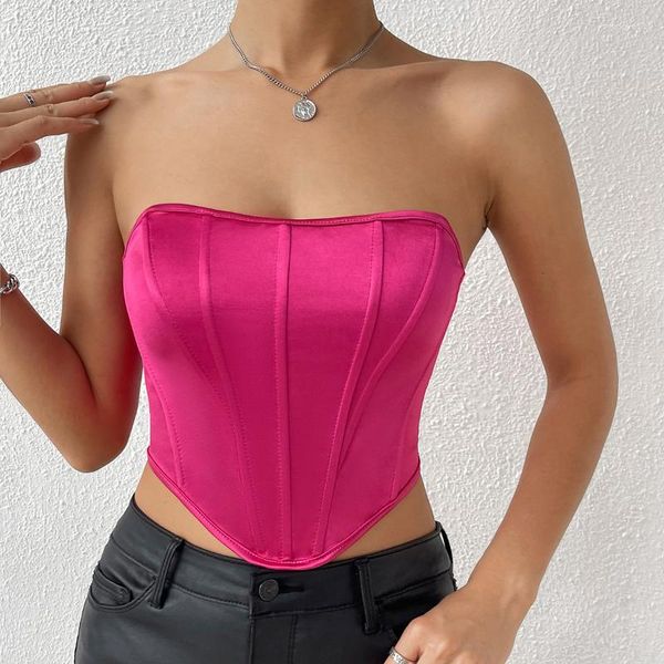 Débardeurs pour femmes Sexy femmes bustiers bustier épaules dénudées dos nu Satin arête de poisson coupe ajustée tenues de culture Corset été Streetwear chemises